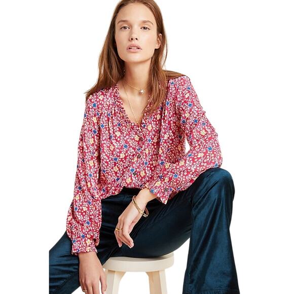 Maeve‎ Anthropologie Marisol Ruffle Top Floral Print Size 4 Romantic Boho Blouse - Picture 1 of 12